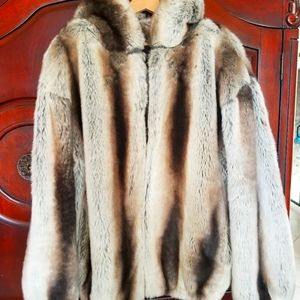 Male Faux Fur Chinchilla bomber jacket w/hood
